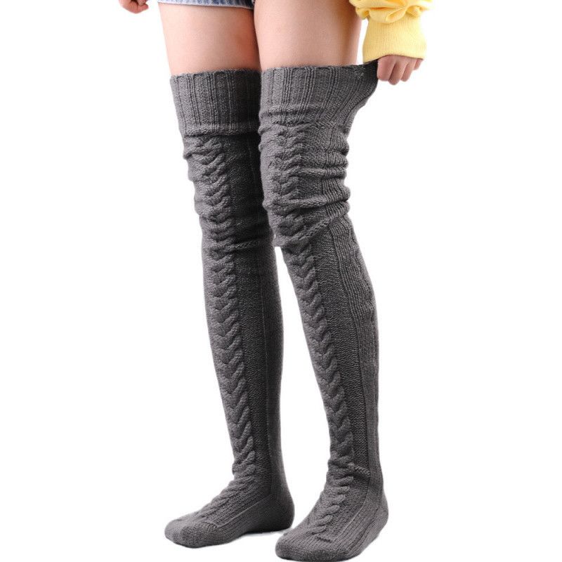 2025d Knitted Warm Foot Covers Solid Color Over-the-Knee Long Tube Slouch Thick Women's Socks_voghion.com