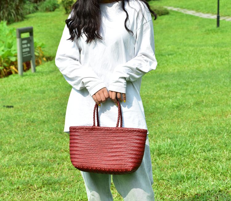 Handtaschen Damen Echtleder Schulter Weben Lässige Einkaufstasche Vintage Große Tragetasche Geldbörse Rindsleder Kreuz Handtaschen_voghion.com