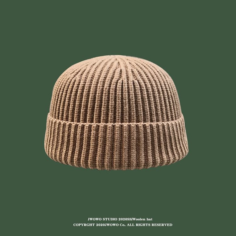 Cappello di pelliccia di melone caldo corto autunnale e invernale da uomo, berretto a cupola lavorato a maglia, cappello freddo, cappello di lana alla moda hip-hop da strada da donna_voghion.com