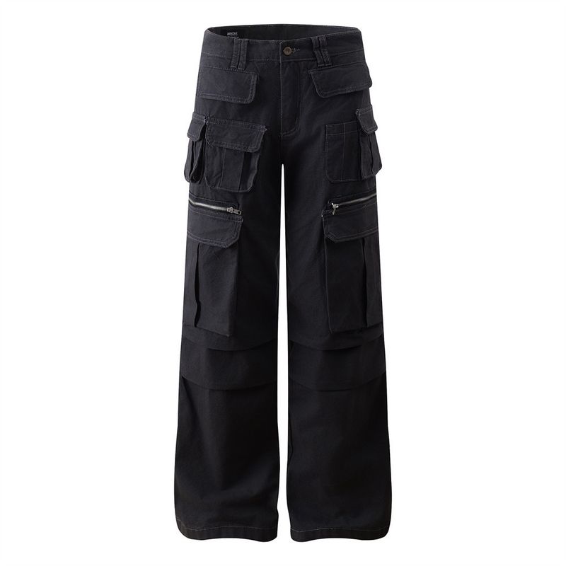 American High Street Functional Style Multi-Pocket Cargo Tactical Men's Unique Design Pleated Loose Straight Long Pants_voghion.com