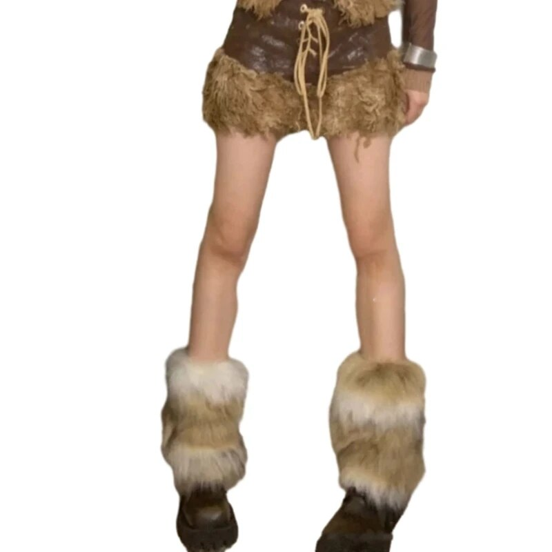 Costume de fête en fourrure pour femmes, fausse fourrure Sexy, chaussures longues pelucheuses, couvre-poignets, jambières/manches de bottes/couvre-bottes, cadeaux_voghion.com
