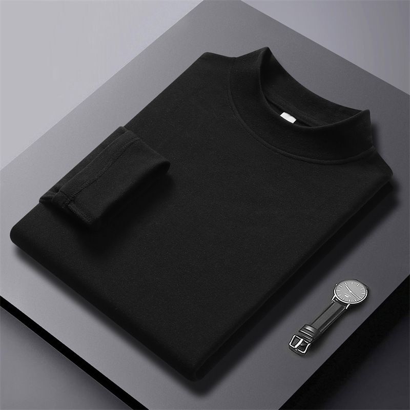 Halbrollkragen Herren Bottoming Shirt Doppelseitiger Samt Deutscher Samt Herbstkleidung Herbst und Winter Thermounterwäsche Einfarbig Lässig Lang_voghion.com