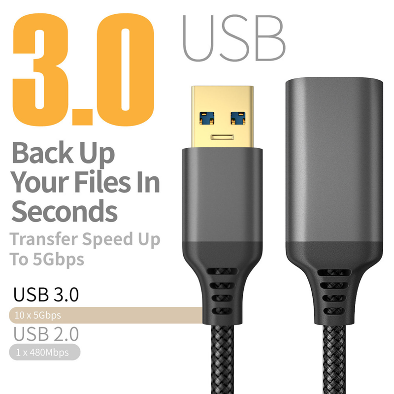 Câble USB tressé USB3.0 mâle à femelle, ligne d'extension largement Compatible, Transmission à grande vitesse pour ordinateur portable_voghion.com