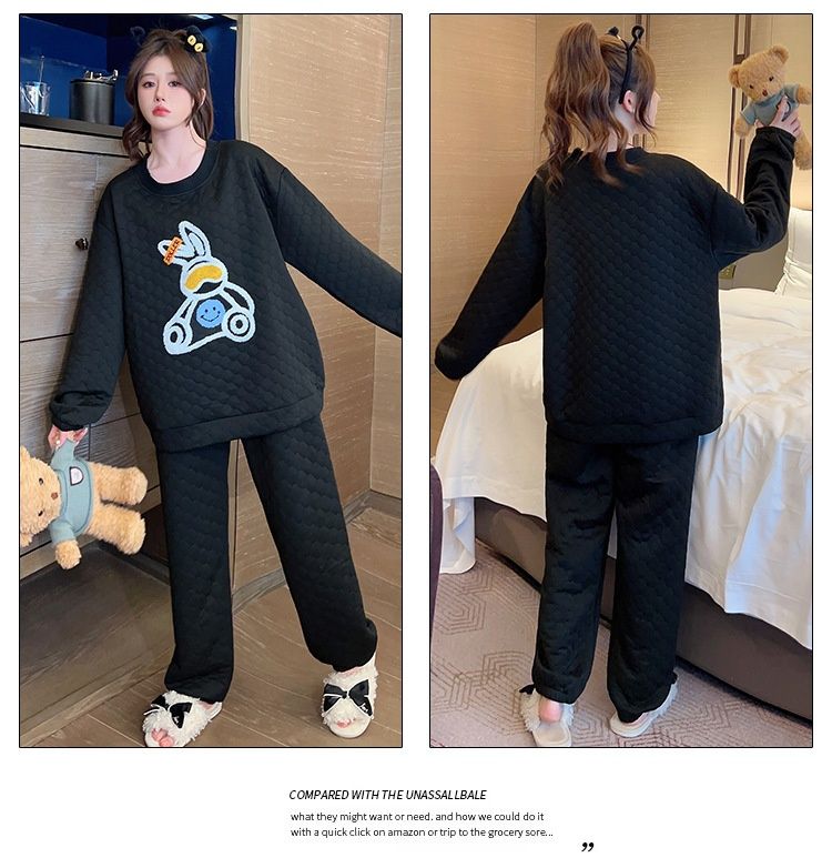 cotton sandwich pajamas women, sweet cartoon long sleeved pants autumn and winter, plus size 230 pounds home_voghion.com