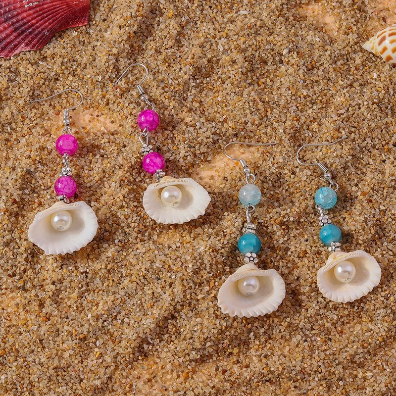 Neue personalisierte einfache Perlenohrhaken-Ohrringe Modetrend Temperament Perlen Muschelohrringe Sommer Strandohrringe_voghion.com