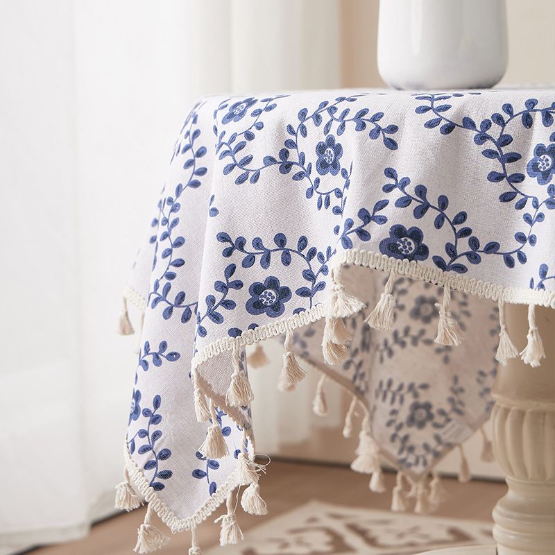 Nappe florale nordique en coton et polyester – Élégante et fonctionnelle pour les tables à manger et les tables basses (résistante à la chaleur, antidérapante, anti-poussière, motif floral beige)_voghion.com