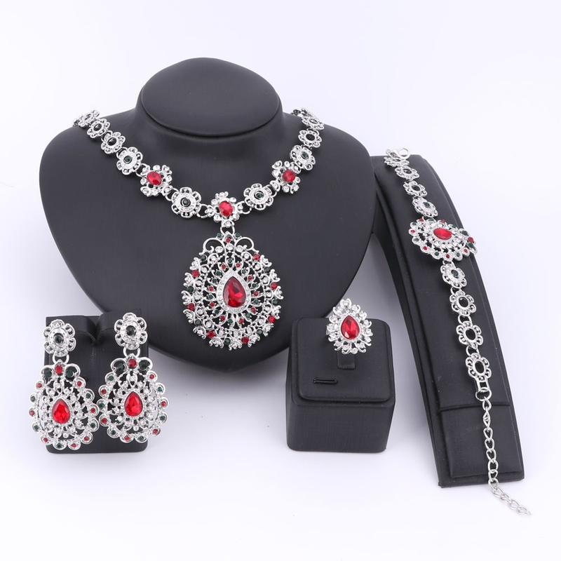 Mariage mariée fête collier ensembles de bijoux pour femmes cristal coloré strass gemme pendentif Costume accessoires de mariée_voghion.com