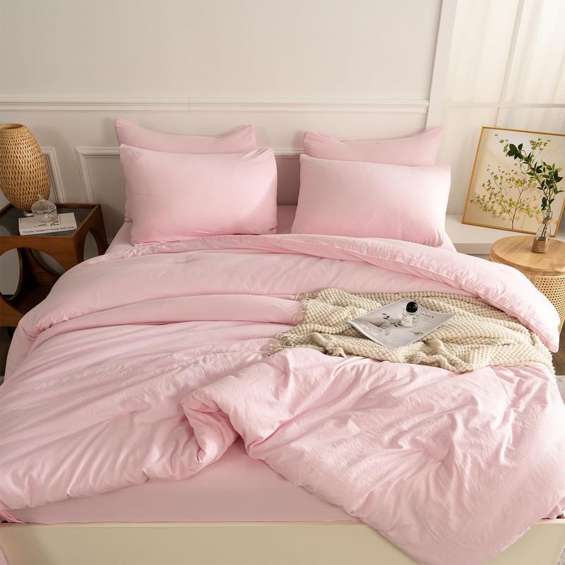 Pembe Düz Renk Nevresim Takımı - Kabarık Polyester Dolgulu Kapitone Yorgan 3 Parçalı Yatak Takımı (Yastık Kılıfları Dahil)_voghion.com