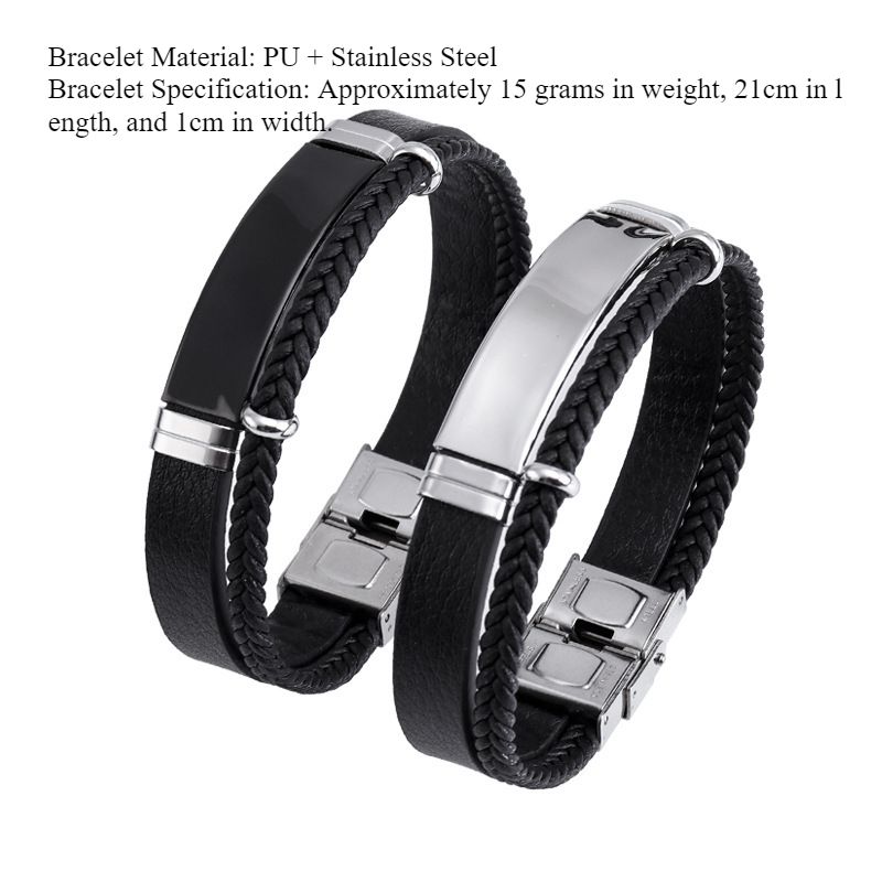 Hip Hop Punk Style Beliebtes Twist Geflochtenes Doppelschicht-Lederarmband Titanstahlarmband_voghion.com