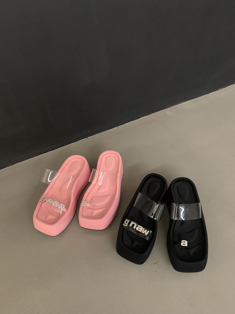 Plattform Keilabsatz Durchsichtige Riemen Hausschuhe Damen 2023 Sommer Neuer Stil Candy Color Toe Fit Damen Strandsandalen_voghion.com