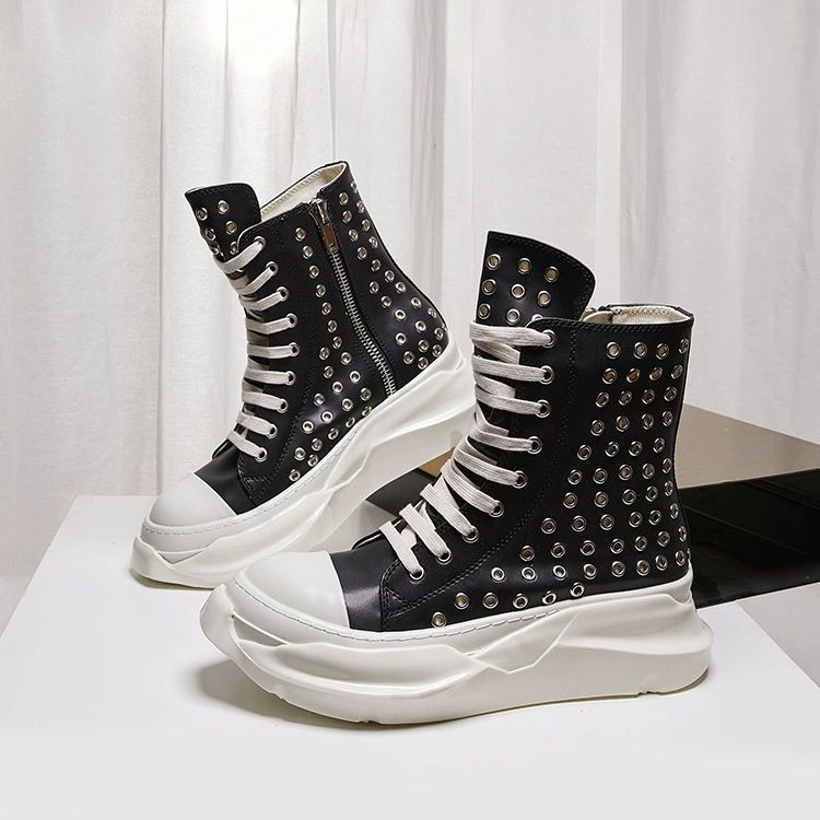 Guangzhou RO New Double-Layer Milk Fragrance Height-Increasing Thick-Soled Boots Couple Style Hollow Genuine Leather_voghion.com