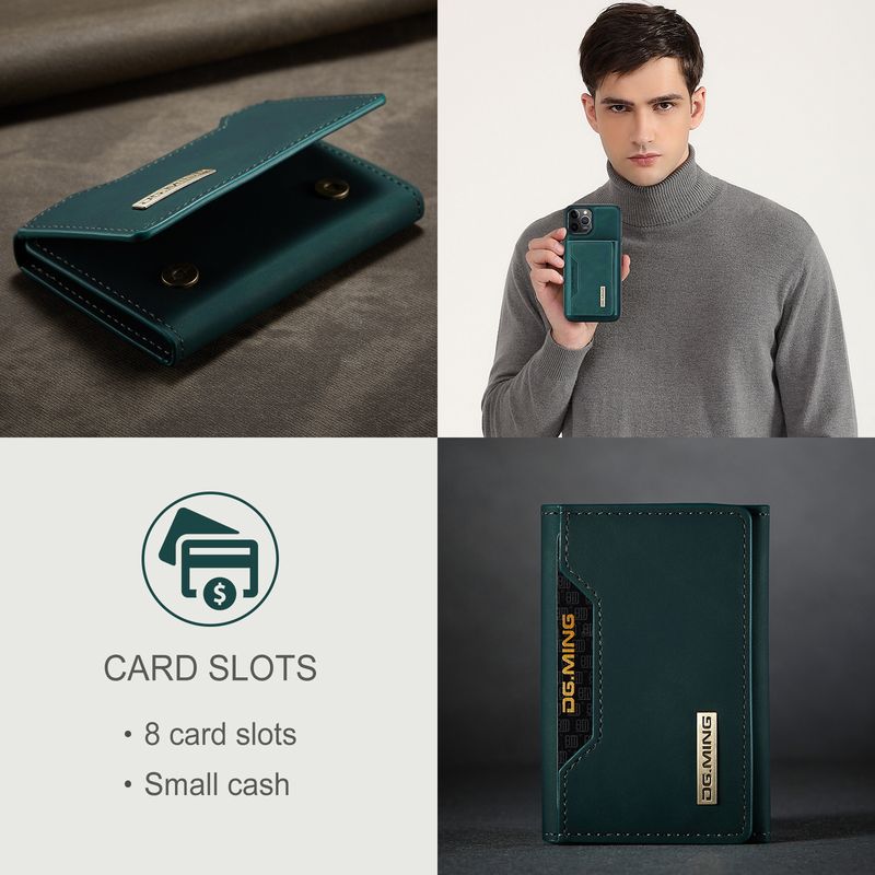 DG.MING Groene 30% Vouwkaart Tas Set Retro Pu Leren Creditcard Tas Kaarthouder Multi-Kaart Magnetische Kleine Kaart Tas_voghion.com
