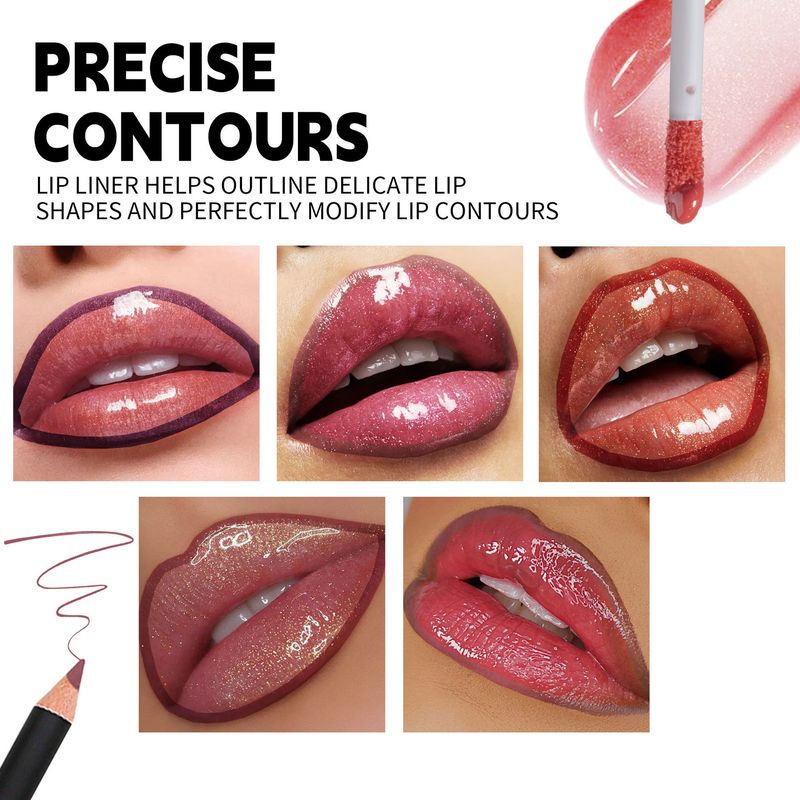 Lip Gloss Lipstick Set Pearlescent Lip Gloss Matte Waterproof Non Stick Lip Glaze Lip Liner_voghion.com