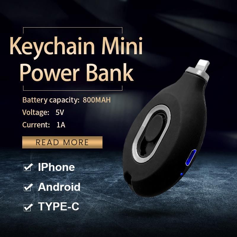 Nyckelrings Mini Powerbank bärbar powerbank mini powerbank för iPhone Android TYPE-C nödström Dropshipping_voghion.com