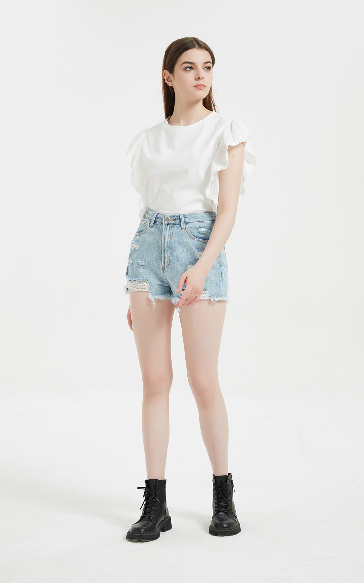 Dameklær Dame Sommer Nye Høylivede Prikkete Denimshorts Ripped Casual Hotpants_voghion.com