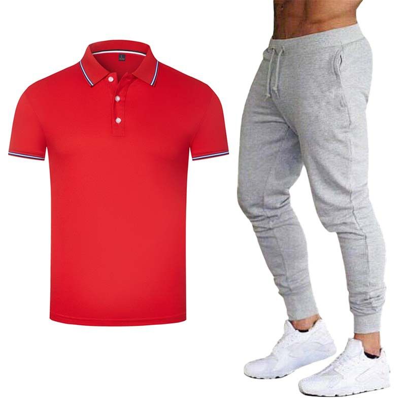 Herrkläder Sommar Pikétröja Lapel Kortärmad Företagsteam Arbetskläder Tryckt LOGO Reklam T-shirt Set_voghion.com