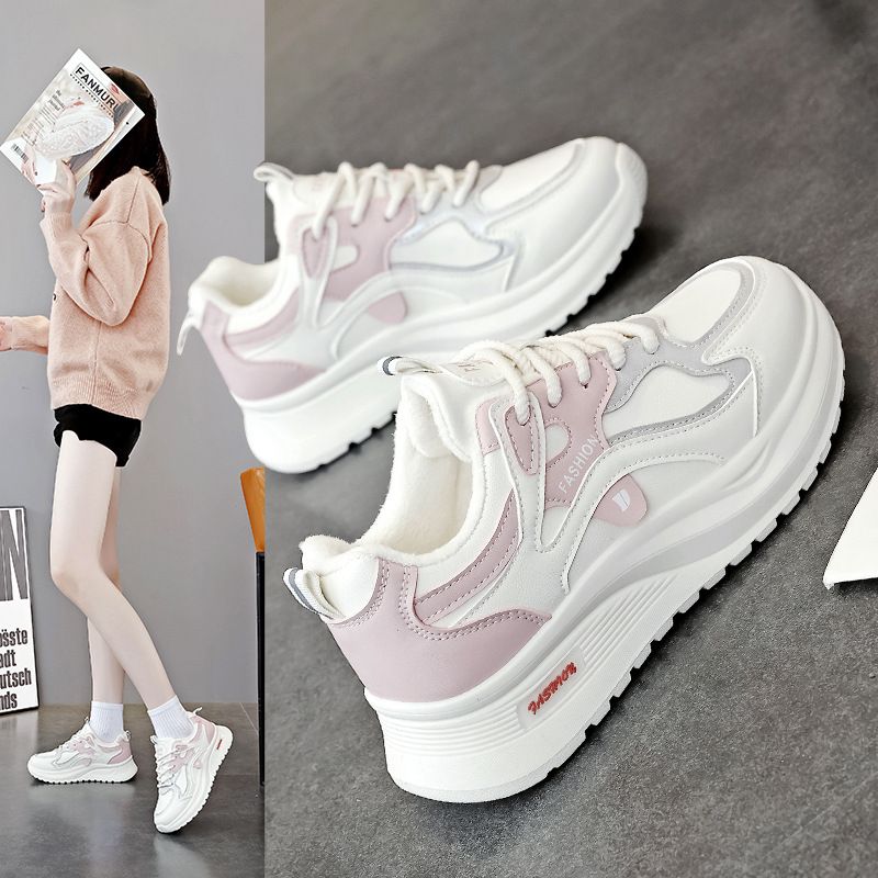 Scarpe da papà coreane per donna 2025, invernali, foderate in pile, sportive, da corsa, casual, con suola spessa e rialzo in altezza, stile da strada_voghion.com