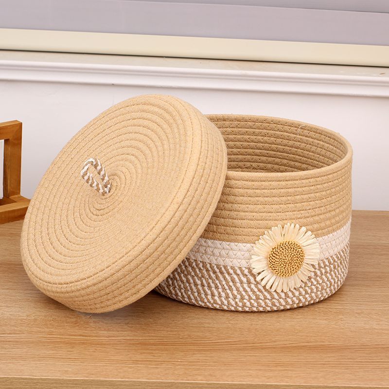 Minimalist Dustproof Rope Cotton Thread Desktop Cosmetic Basket With Lid Underwear Socks Creative Storage Box_voghion.com