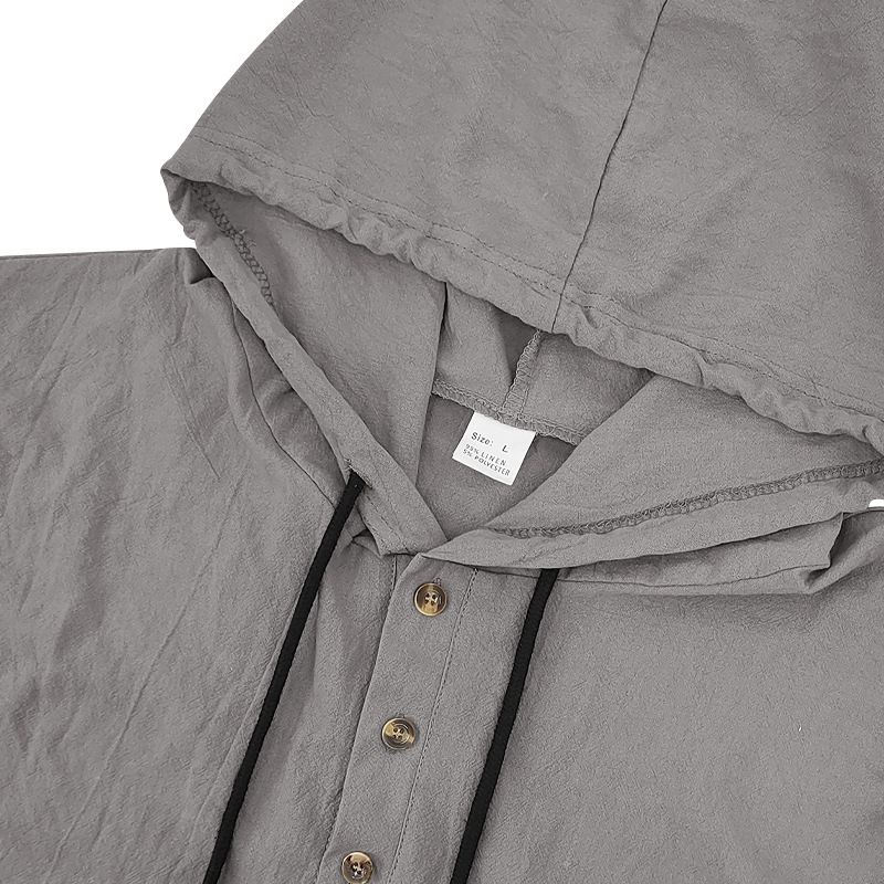 Lente en herfst lang mouwen linnen overhemd heren capuchon casual losse T-shirt trui heren_voghion.com