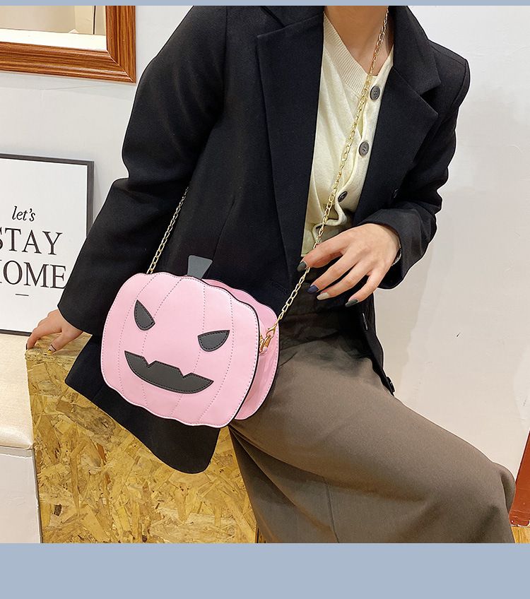 Borsa a tracolla con zucca glitterata a tema Halloween per donna - Borsa a tracolla in PU riflettente retrò con tasche con cerniera, accessorio alla moda e divertente_voghion.com