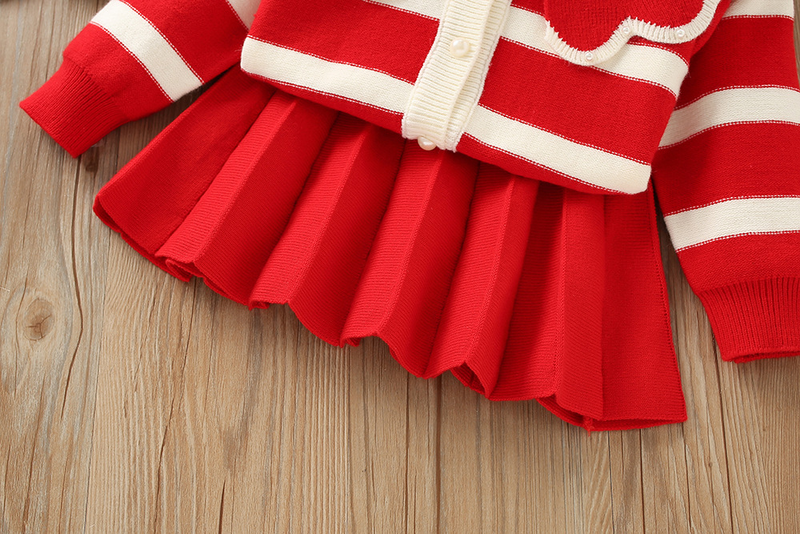 Maglione per bambine, cardigan in maglia a righe per bambine, autunno e inverno, set da due pezzi per bambini_voghion.com