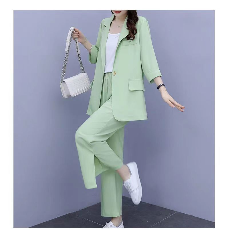 Women's Clothing Large Size Spring And Summer New Fashionable Small Suit Thin Jacket Leisure Loose Slim Two Piece Suit_voghion.com