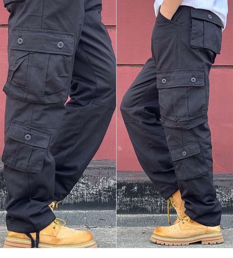 Pantalones cargo multibolsillos para exteriores para hombre, de algodón puro, informales, resistentes al desgaste, para trabajo, protección laboral, talla grande, holgados, rectos, largos._voghion.com
