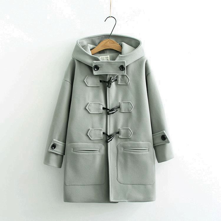 Cappotto di lana da donna di media lunghezza con cappotto di lana da studente con cappuccio_voghion.com
