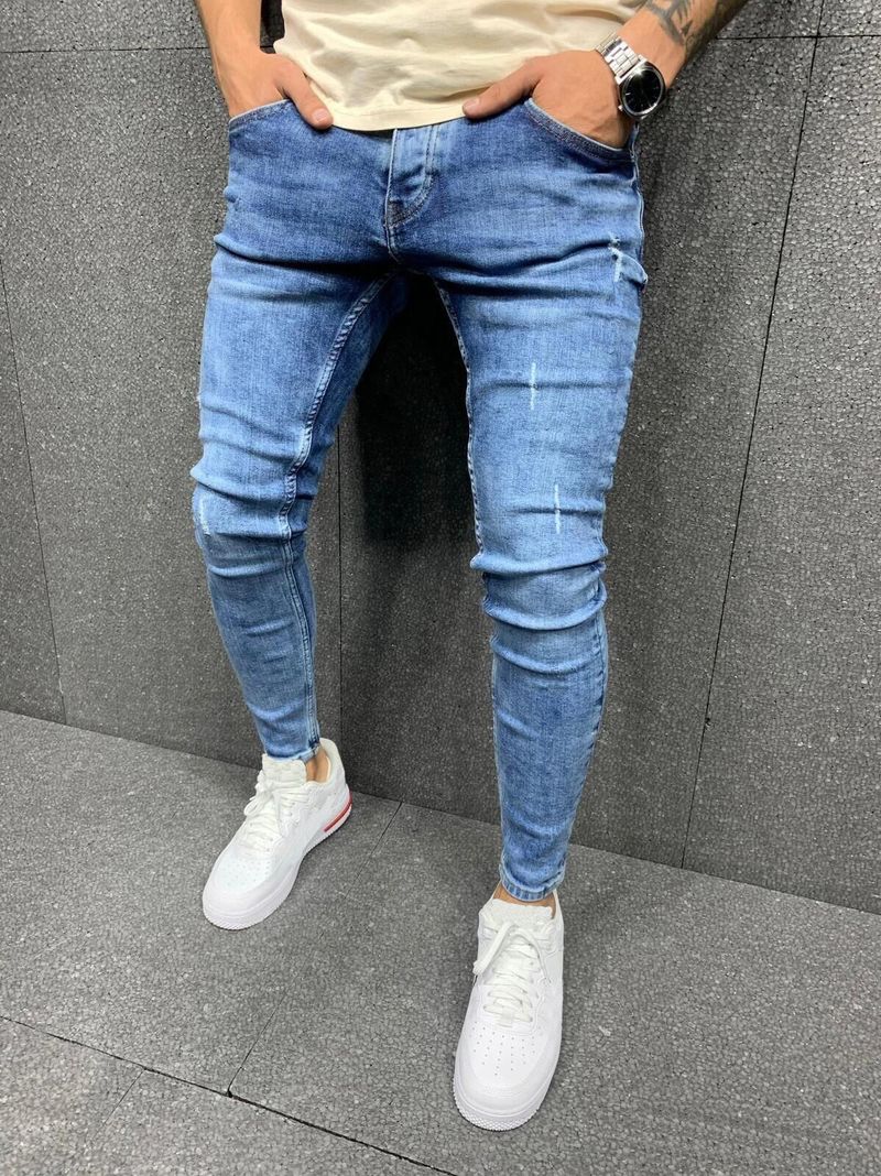 High-Quality Distressed Skinny Stretch Tight-Fitting Men's Jeans_voghion.com