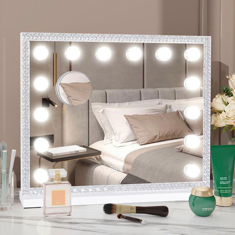 14 LED Lighted Hollywood Mirror With RGB Light 50*40 Makeup Mirror Magnifier_voghion.com