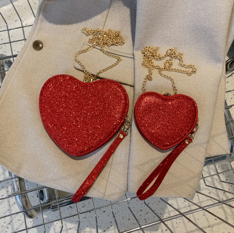 Borsa a catena con catena a forma di cuore da donna nuova Borsa a tracolla alla moda Borsa a tracolla in PU solido_voghion.com