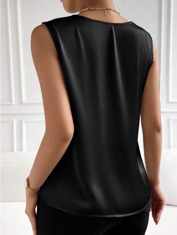 Abbigliamento da donna Abito in raso di raso con maniche tagliate, gilet da pendolare, temperamento, fondo_voghion.com