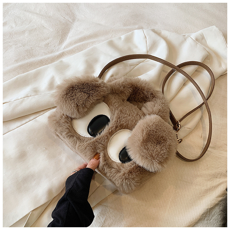 Autumn and Winter Plush 2023 New Cute Big Tote Single Shoulder Crossbody Cross Eyed Puppy Bag_voghion.com