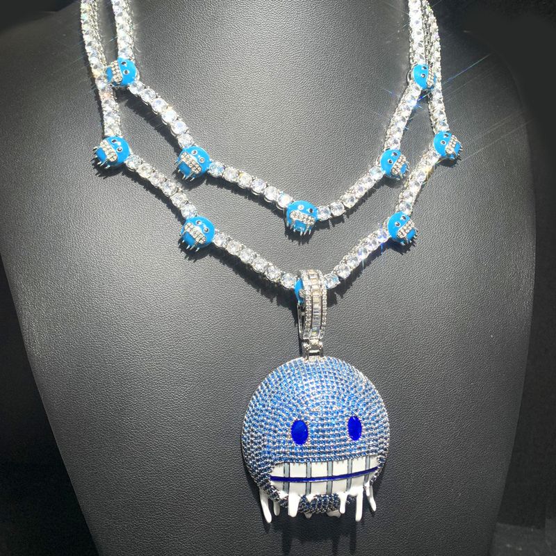 Novo colar com pingente de gota de óleo e rosto sorridente de gelo, corrente de tênis, joias da moda hip hop masculinas_voghion.com