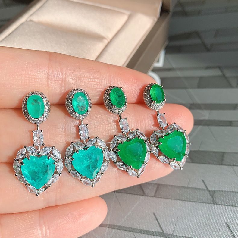 Love Paraiba Ohrringe, Prominente Simulation Smaragd Mikro Diamant Zirkon Ohrringe_voghion.com