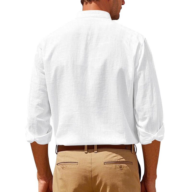 Camicia da uomo in stile cinese, nuova, primavera e autunno, con bottoni in lino, manica lunga, tasca e colletto rialzato_voghion.com