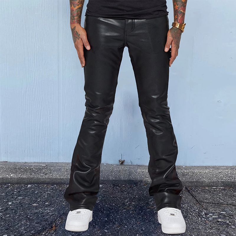 Pantalon hip-hop décontracté ample taille moyenne pour hommes, tendance cuir automne/hiver 2024_voghion.com
