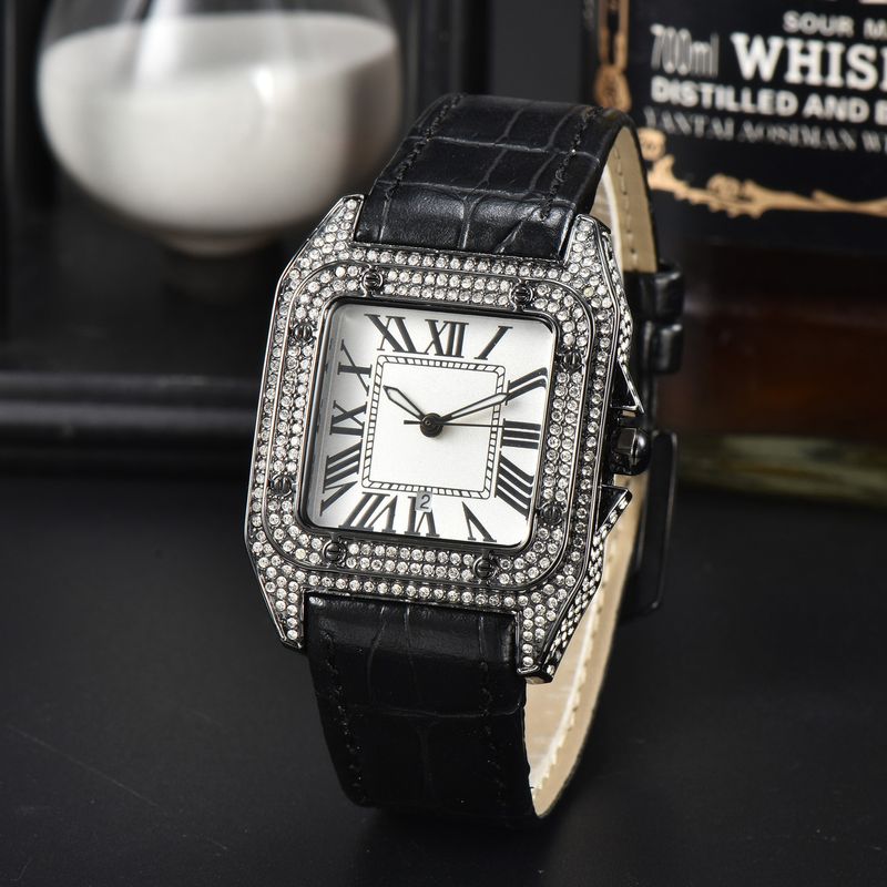 Quadratischer Uhrengürtel mit Diamanten für Männer, römische Skala, voller Himmel, Stern, modischer Quarz_voghion.com