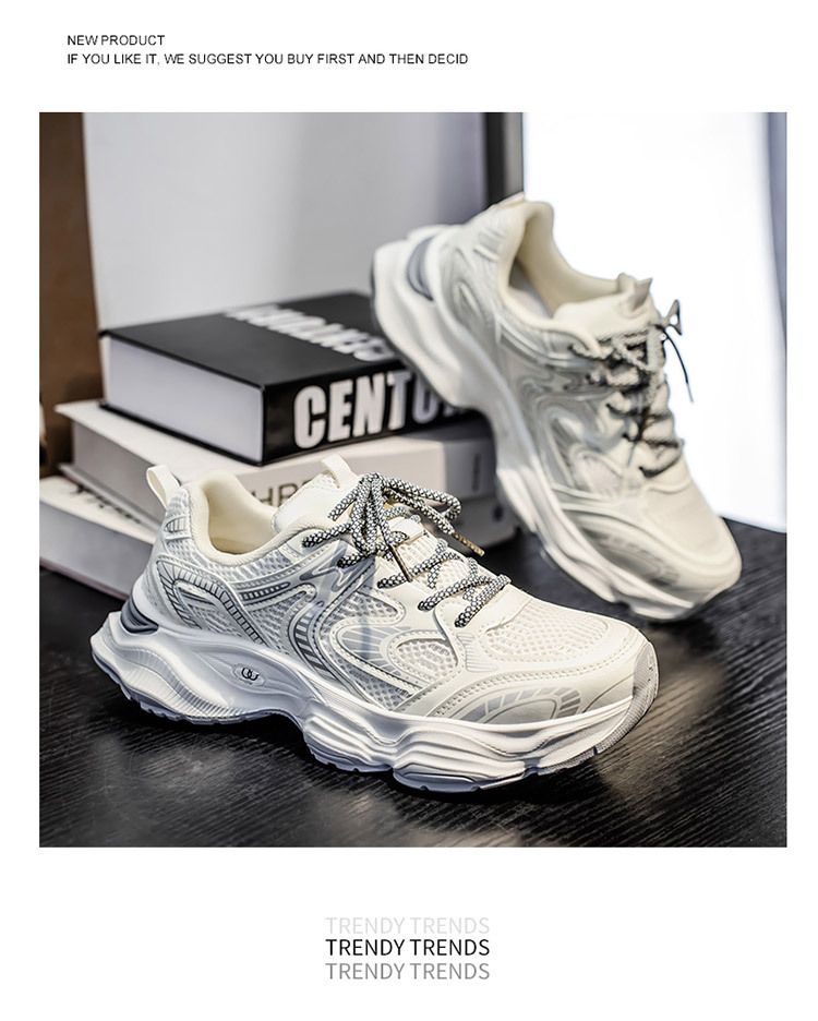 2025 Spring New Breathable Mesh Men's Trendy Versatile Thick-Soled Sneakers Casual Dad Shoes Men_voghion.com