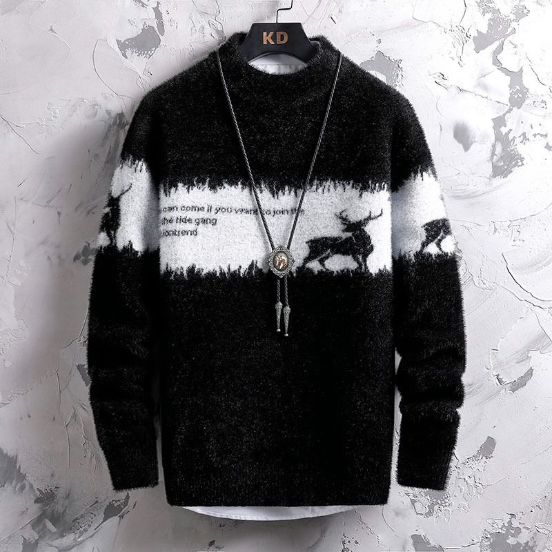 Halber Rollkragenpullover Einteiliger Fleece Herbst Winter Slim Fit Gestrickter, verdickter Herrenpullover_voghion.com