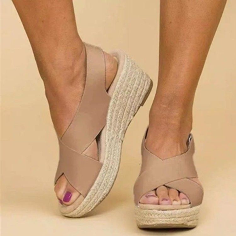 Zapatos rectos 2023 Sandalias de mujer con cuerda cruzada y tacón inclinado Grande 43_voghion.com