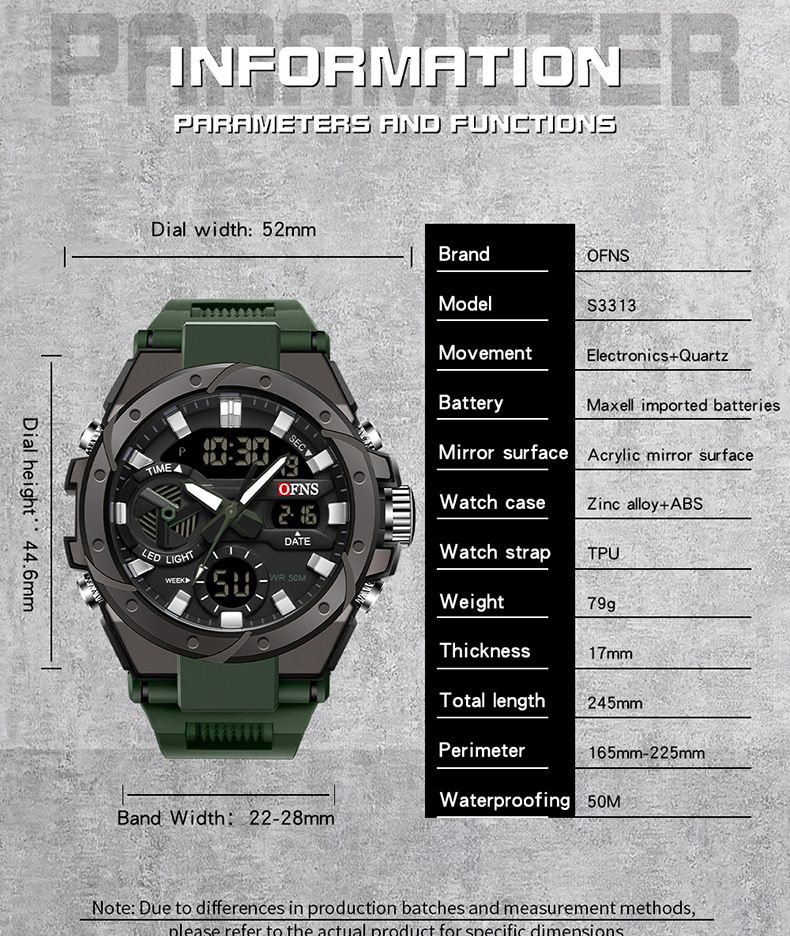 Men's Digital Sports Watch With Alarm, Night Light, Stopwatch, Waterproof 50M, Dual Display (Analog + Digital), Durable TPU Strap, Zinc Alloy Case_voghion.com