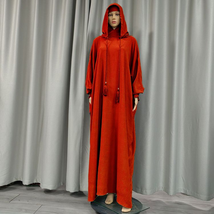 Dameskleding Midden-Oosten Dubai Effen Kleur Capuchon Hoofddoek Lange Jurk_voghion.com