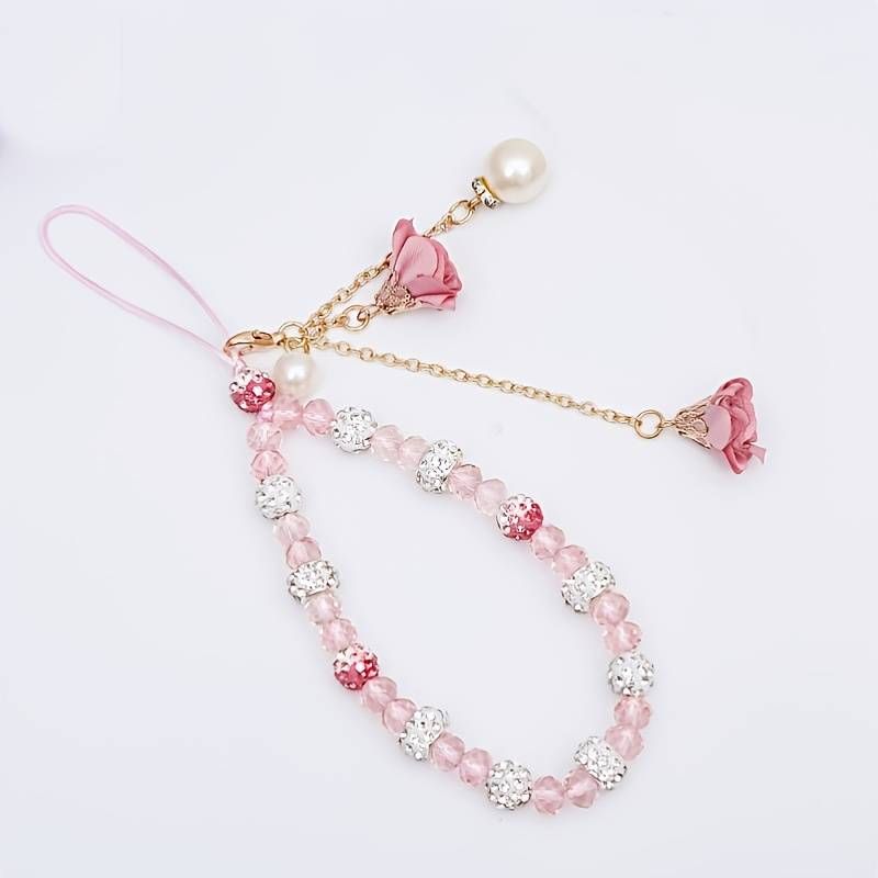 Splendido ciondolo a forma di fiore di cristallo con cordino per telefono cellulare, con catena a forma di nodo, portachiavi per donna, ragazza, borsa, fotocamera, ciondolo per custodia_voghion.com