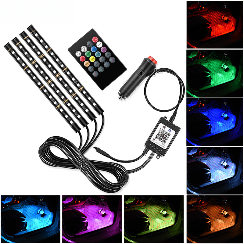 Car Interior Ambient Modification Bluetooth APP Colorful Flashing Footwell Atmosphere Decoration LED Music Rhythm Light_voghion.com