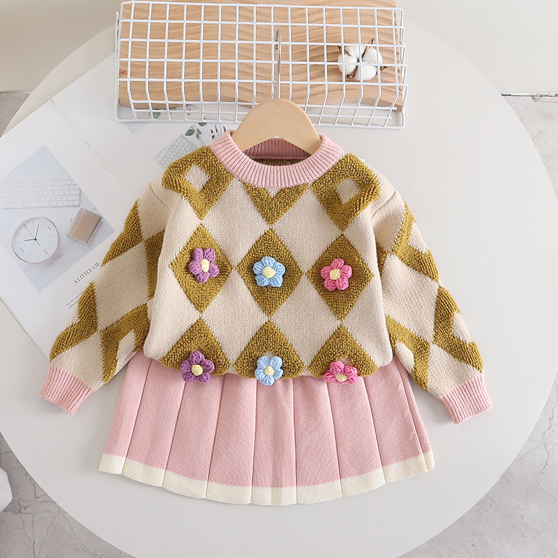 Baby Girls Sweater Dress Autumn And Winter Knit Two Dress Girls Long Sleeve Round Neck Sweater Dress_voghion.com