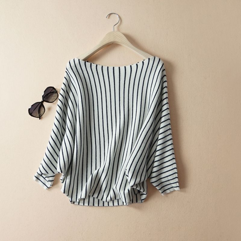 ragazza Autunno Inverno Nuovo Maglione a pipistrello a righe verticali da donna Top DJ-9990 Moda_voghion.com