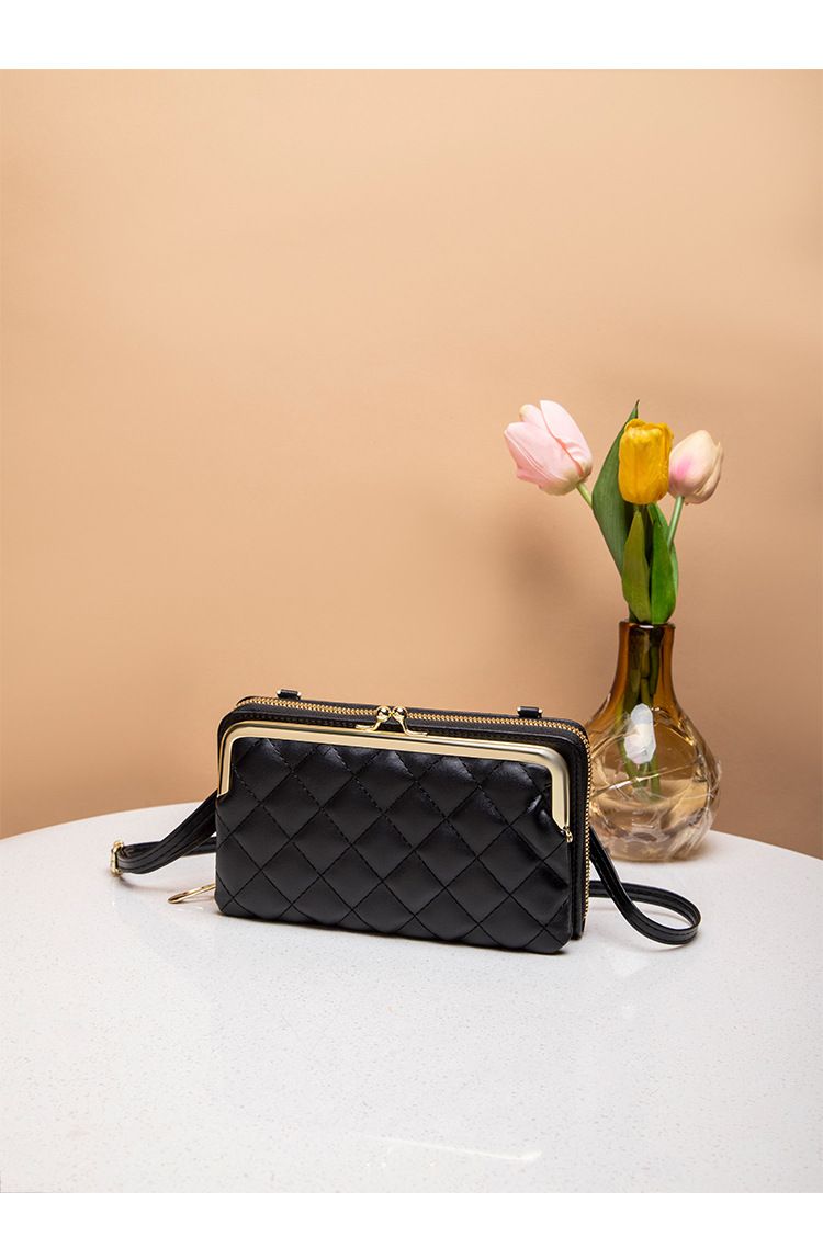 Gewatteerde crossbodytas voor dames met rits en draaisluiting - Lange portemonnee met twee vouwen, telefoonhoesje, stijlvol minimalistisch ontwerp_voghion.com