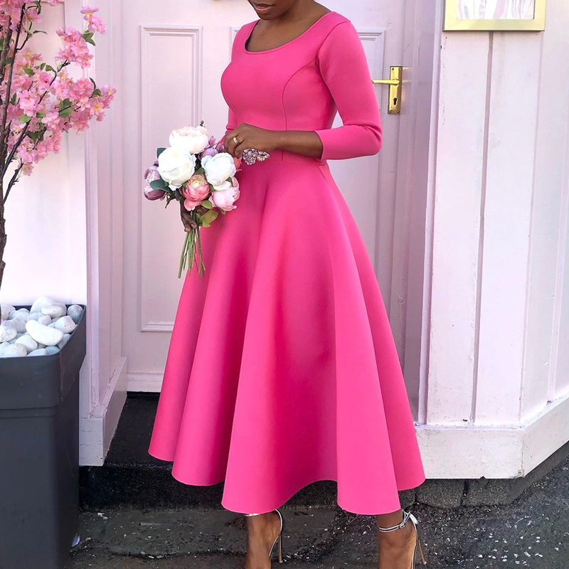 Women's solid color large swing skirt temperament evening dress skirt_voghion.com