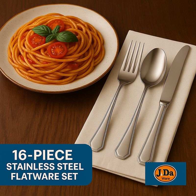 16-Piece Luxury Premium Silverware Dinnerware Tableware Set For Home - Stainless Steel Flatware Service For 4 With Forks, Knives, Spoons, And Teaspoons - Durable, Elegant, And Rust-Resistant Cutlery F_voghion.com